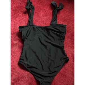 Women's One Piece Swimsuit Black Size L Square Neck Tie Strap